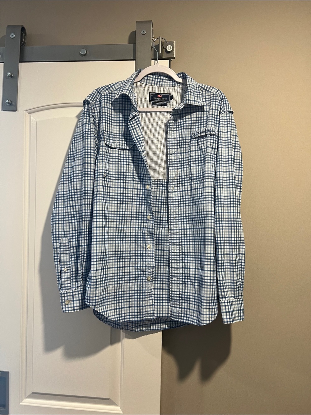 Vineyard Vines Blue and White Plaid Button-Down Shirt
